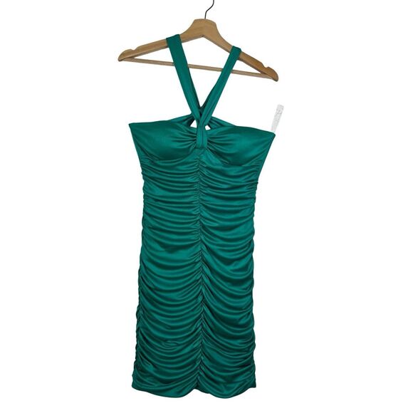Mystic Vintage Y2K Halter Green Rouched Bodycon Dress Size XS - Picture 1 of 8